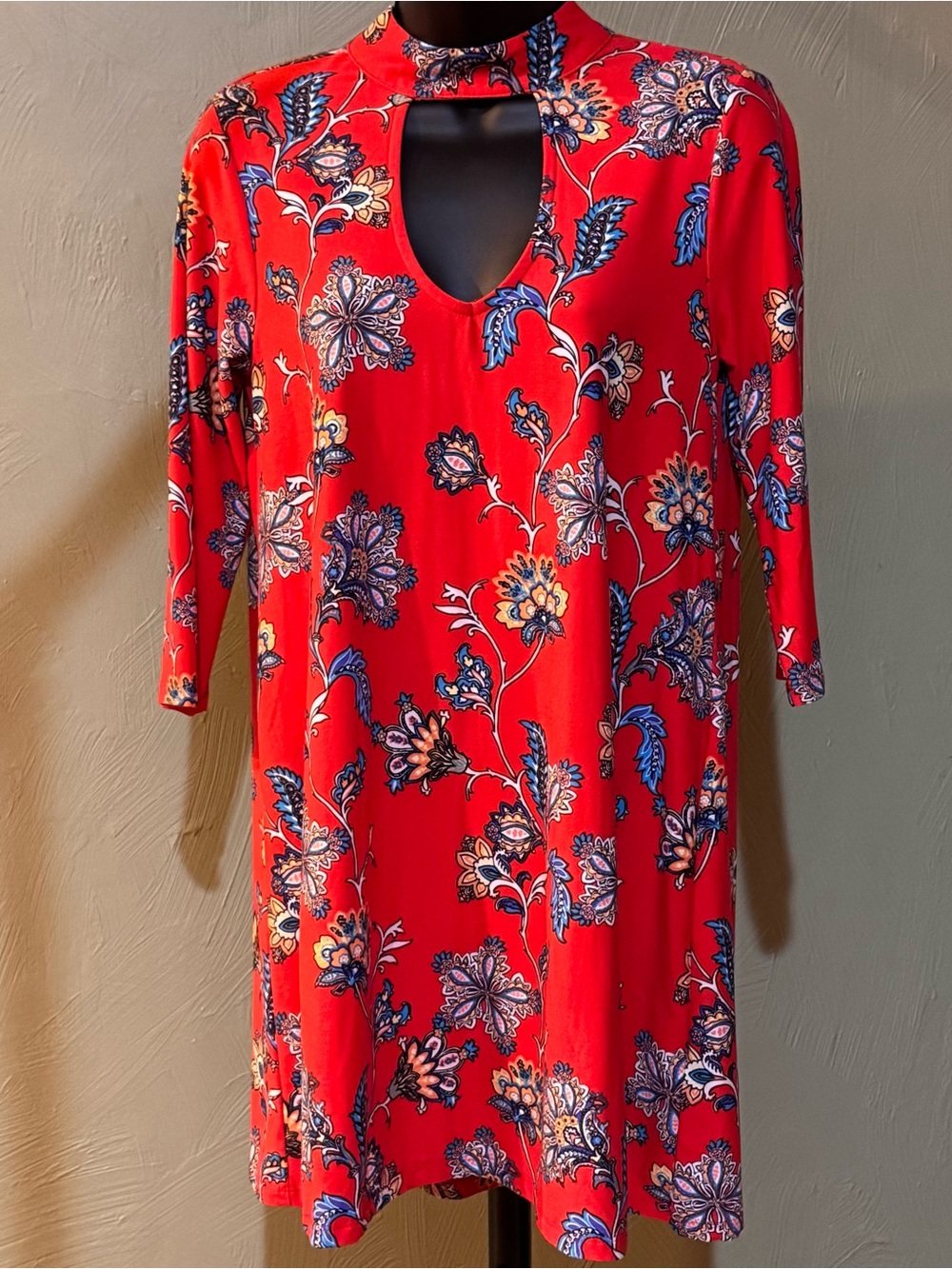 Derek Heart Red Floral Mock Neck Cutout Mini Dress - Size M - EUC